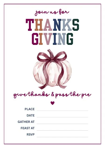 The Thanksgiving Pumpkin invitation from the Rigour & Reverie Hosting Kit
